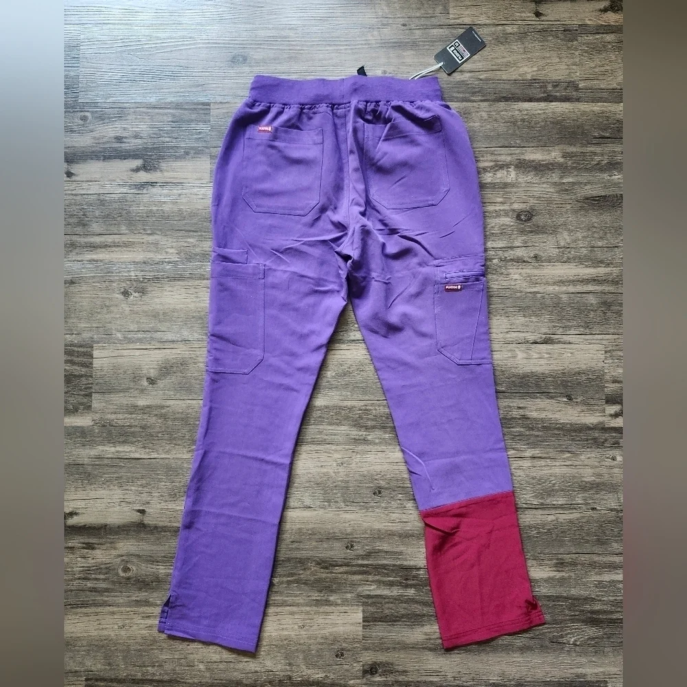 NWT Pledge 5 Purple Red Burgandy Color Block Medical Scrub Pants